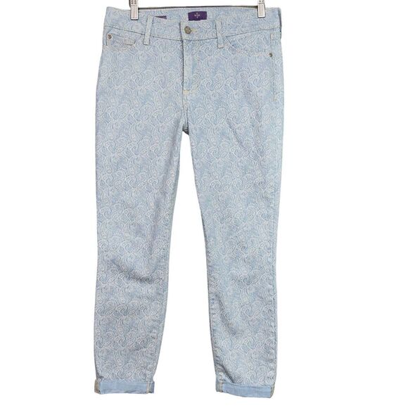 NYDJ Rachel Roll Cuff Ankle Jeans Women’s 6 Blue Paisley Print Mid Rise - Picture 2 of 15